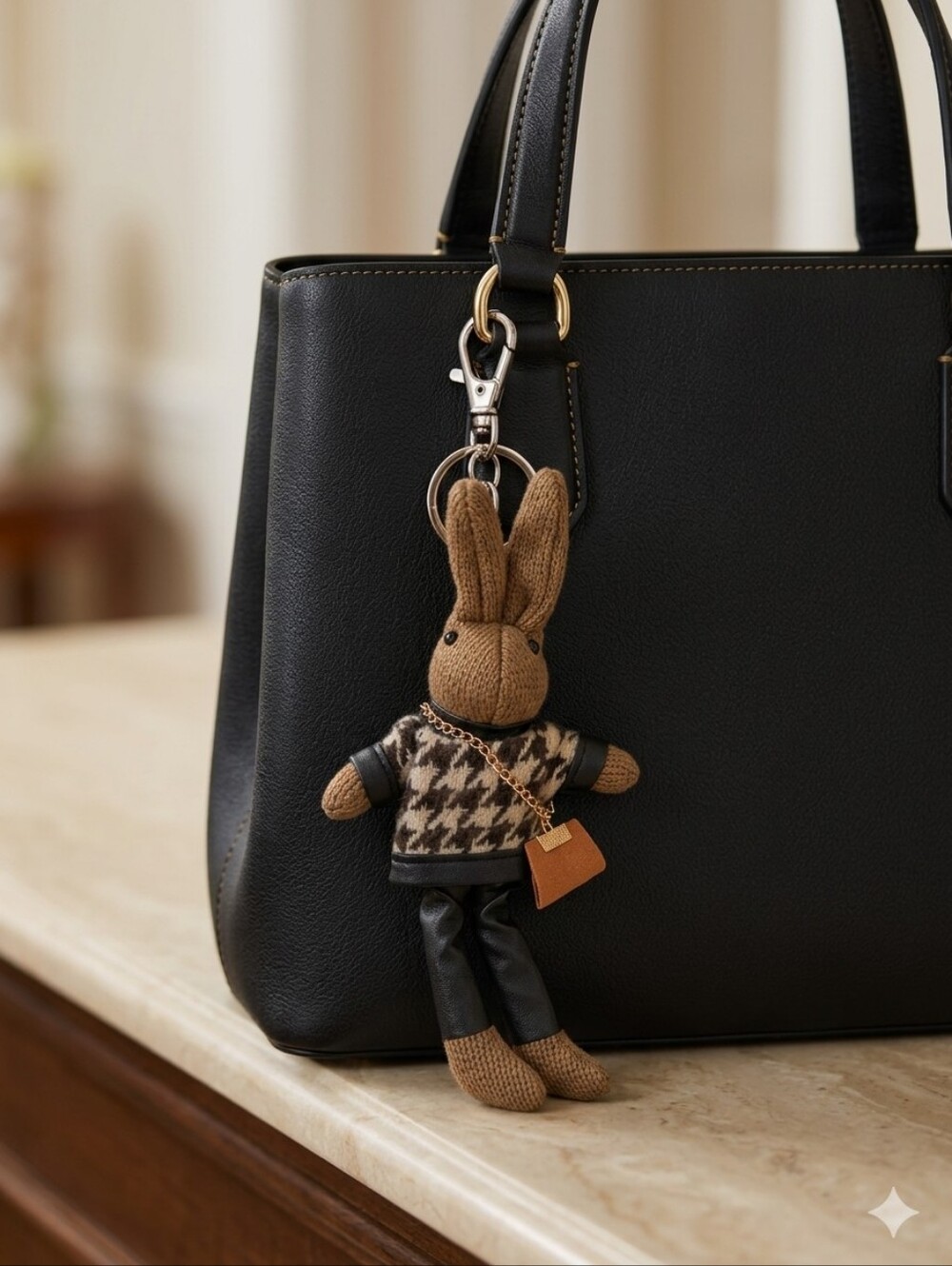 Rabbit Keychain Plush with Houndstooth Sweater NWOT - Picture 4 of 7